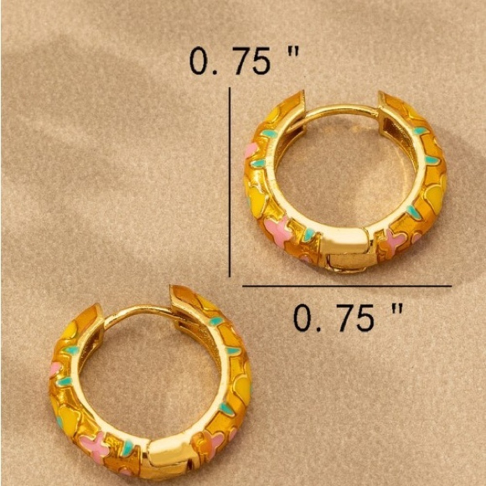 Blue Floral Huggies Earrings (9015) - Picture 3 of 3